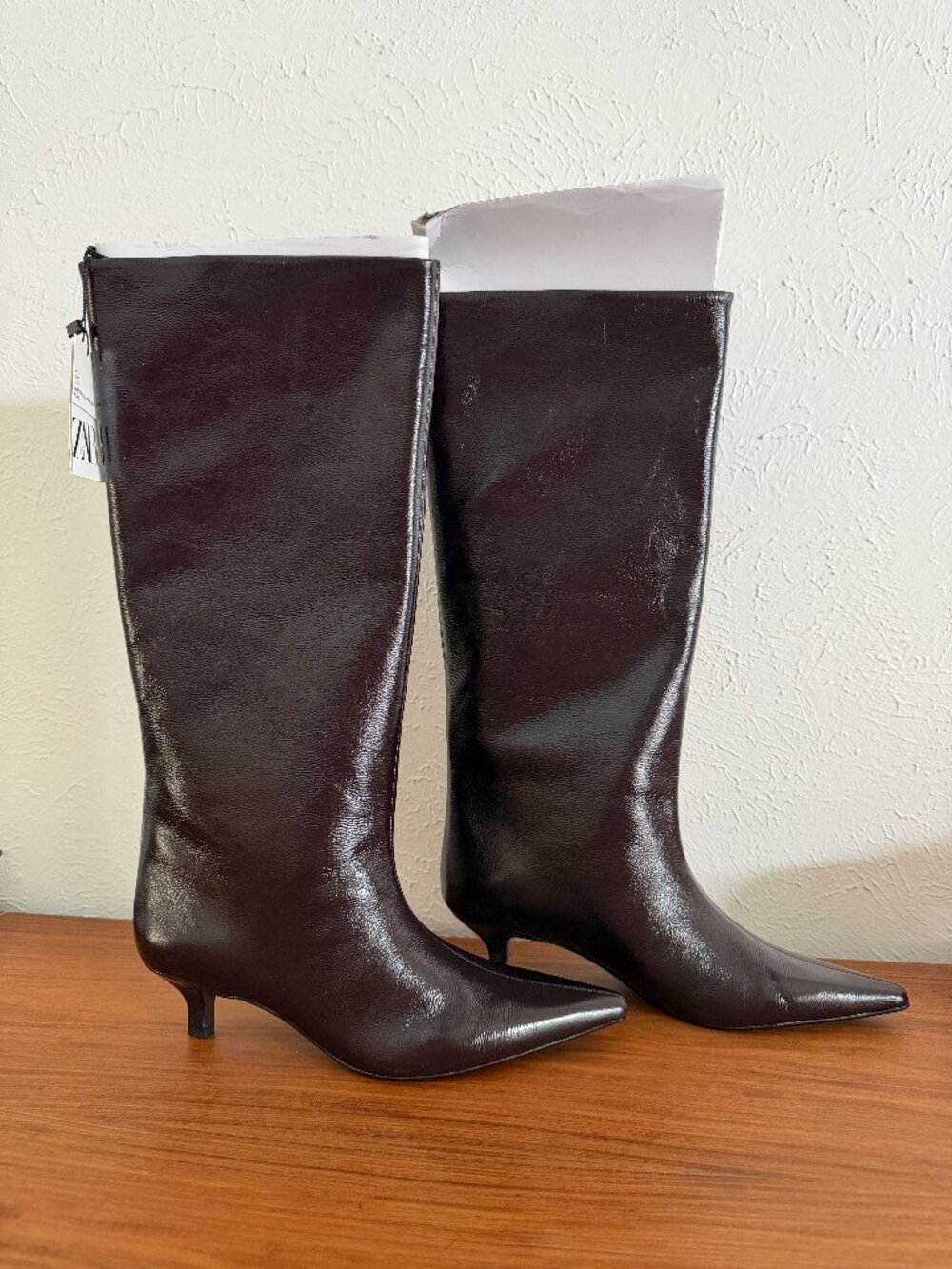 Zara Wide Leg Kitten Heel in Dark Burgundy